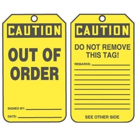 OSHA CAUTION SAFETY TAG OUT OF ORDER MDT619CTP
